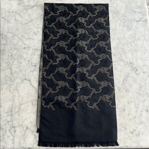 Gallieni 1889 Vintage Black Wool & Silk Patterned Scarf